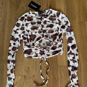 NWT Pretty Little Thing Sheer Mesh Cow Print LS